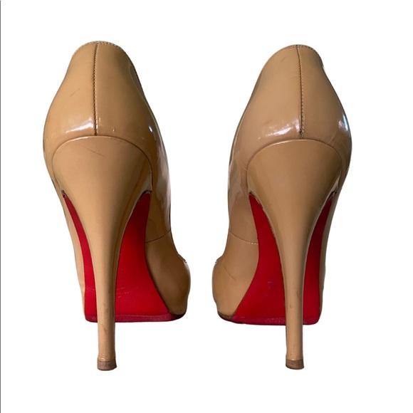 👠 Christian Louboutin New Very Prive 120 Patent Dark Nude Peep Toe 41 US 10.5 - Picture 12 of 12